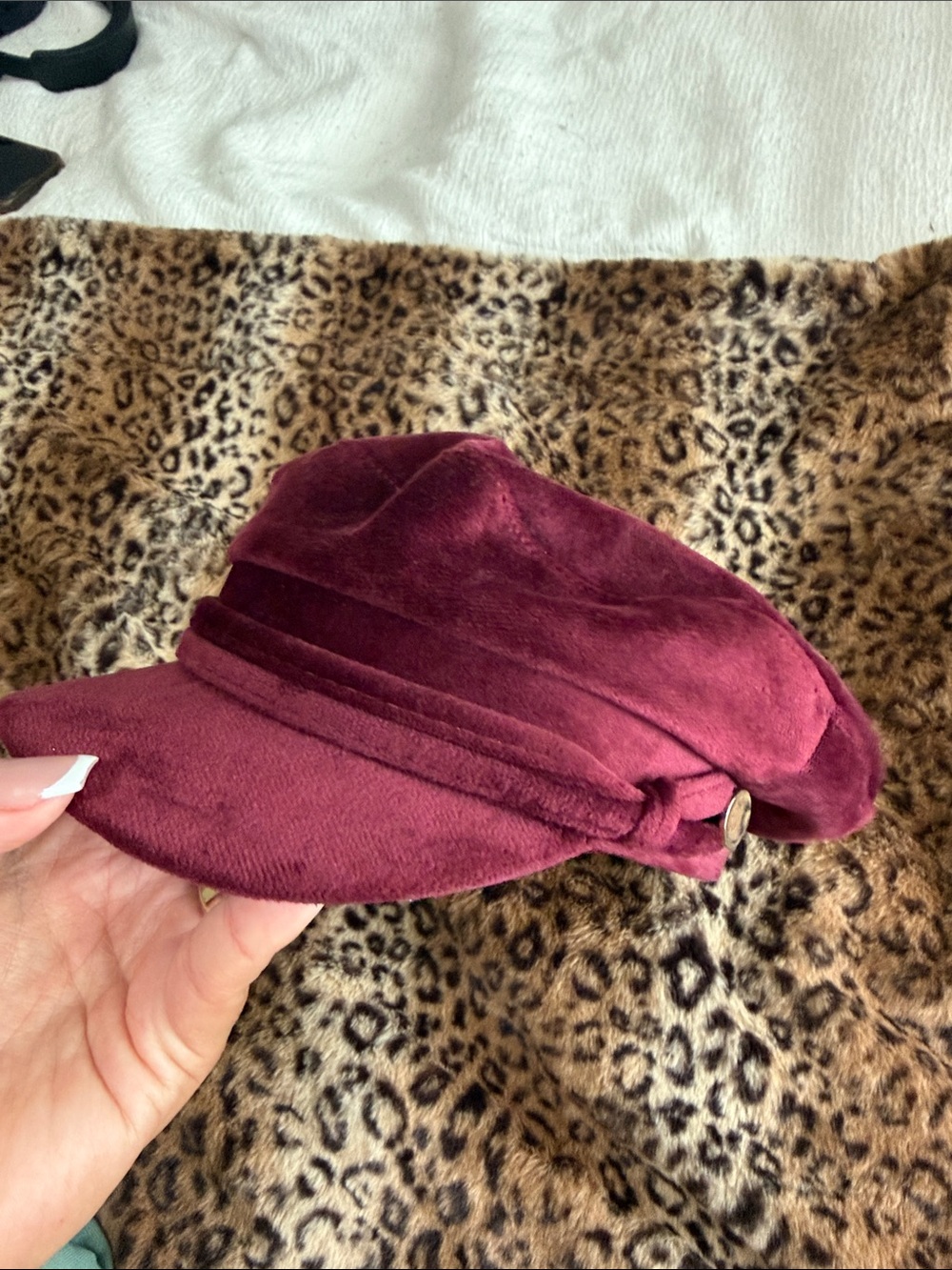 Vintage Burgundy Velvet Baker Boy Hat